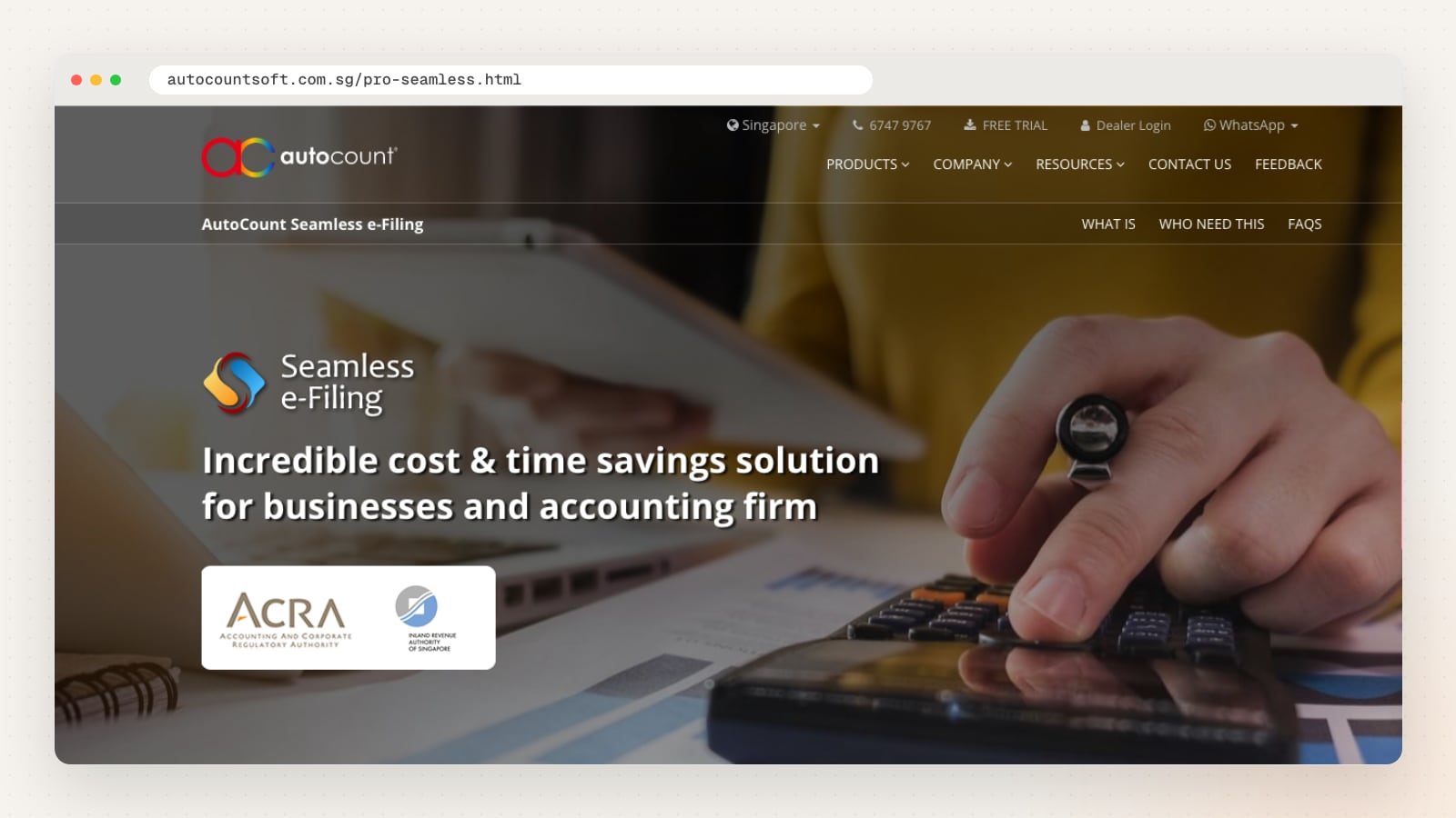 AutoCount Accounting Seamless e-Filing page (autocountsoft.com.sg/pro-seamless.html)