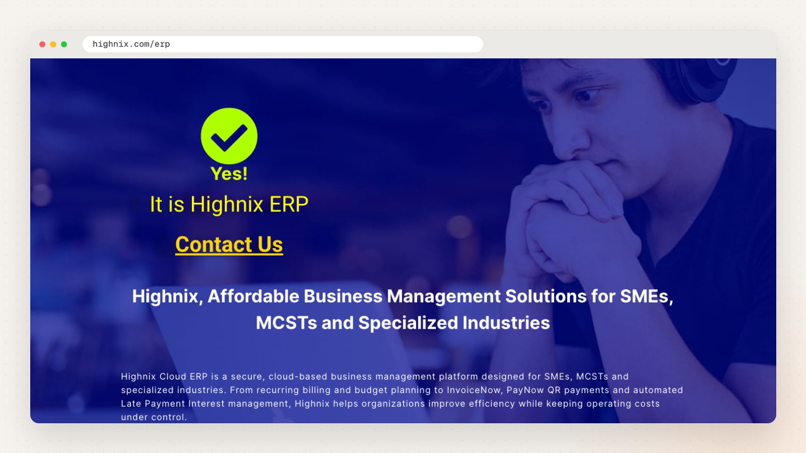 Highnix ERP product page (highnix.com/erp)