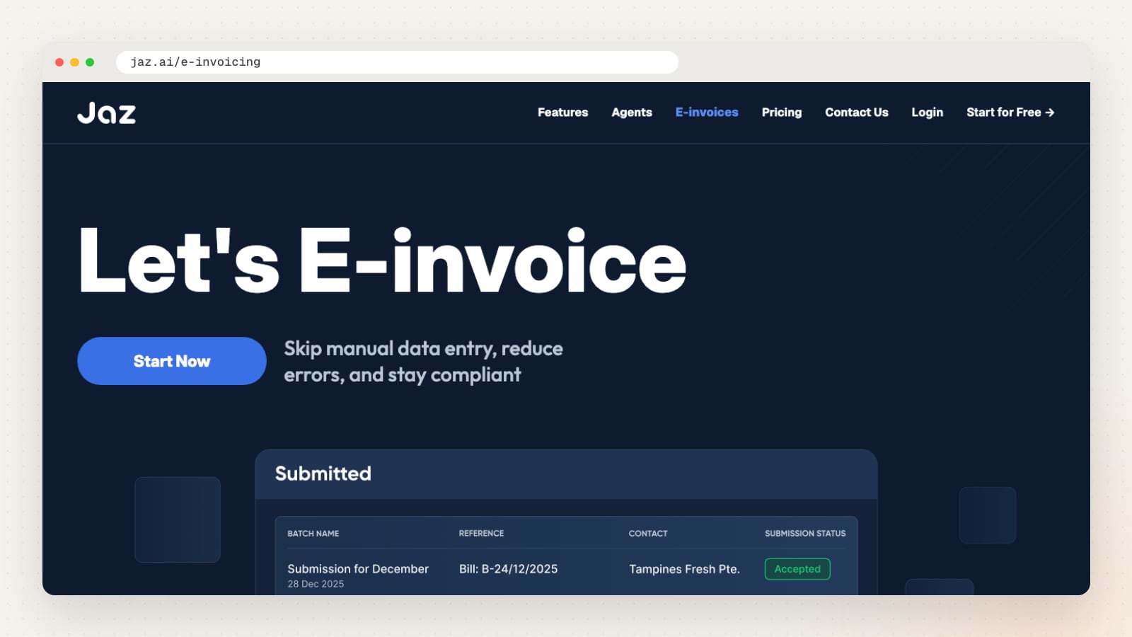 Jaz e-invoicing page (jaz.ai/e-invoicing)