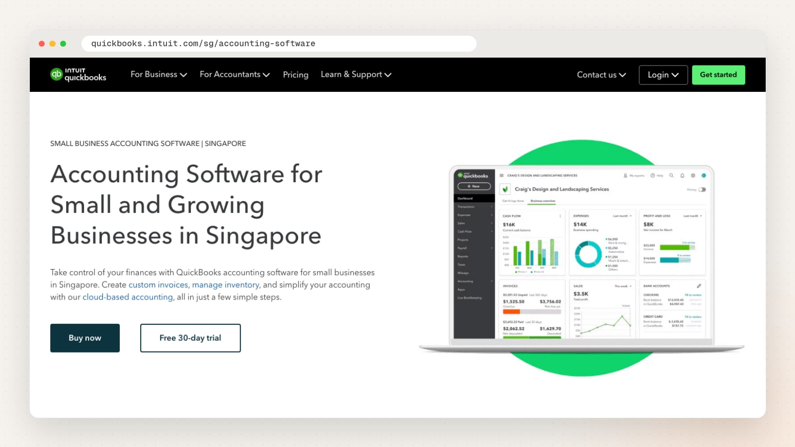 QuickBooks Online accounting software page (quickbooks.intuit.com/sg/accounting-software)