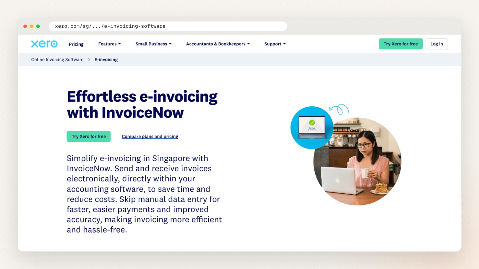 Xero e-invoicing page (xero.com/sg/.../e-invoicing-software)