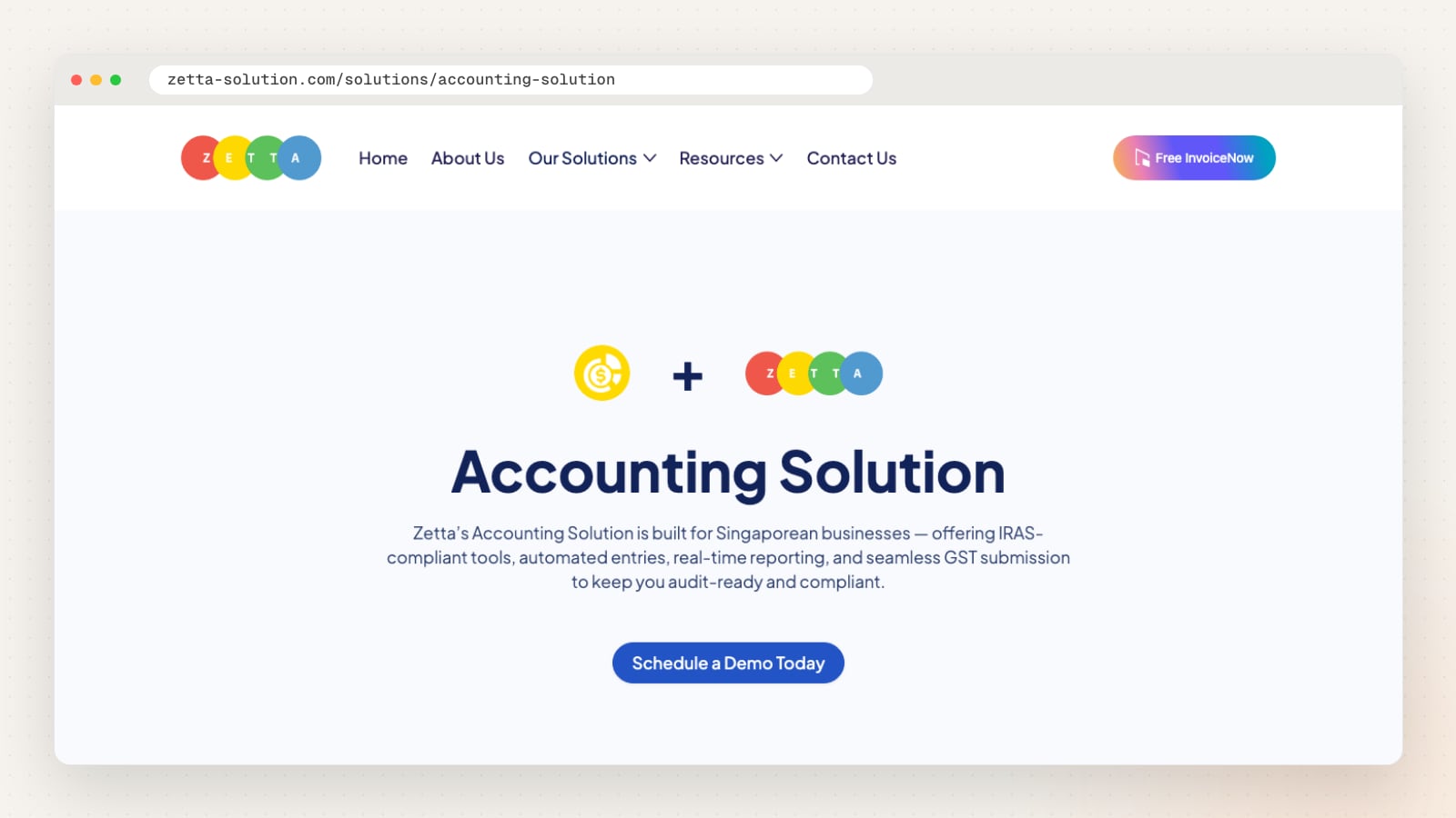 ZETTAPPS accounting solution page (zetta-solution.com/solutions/accounting-solution)