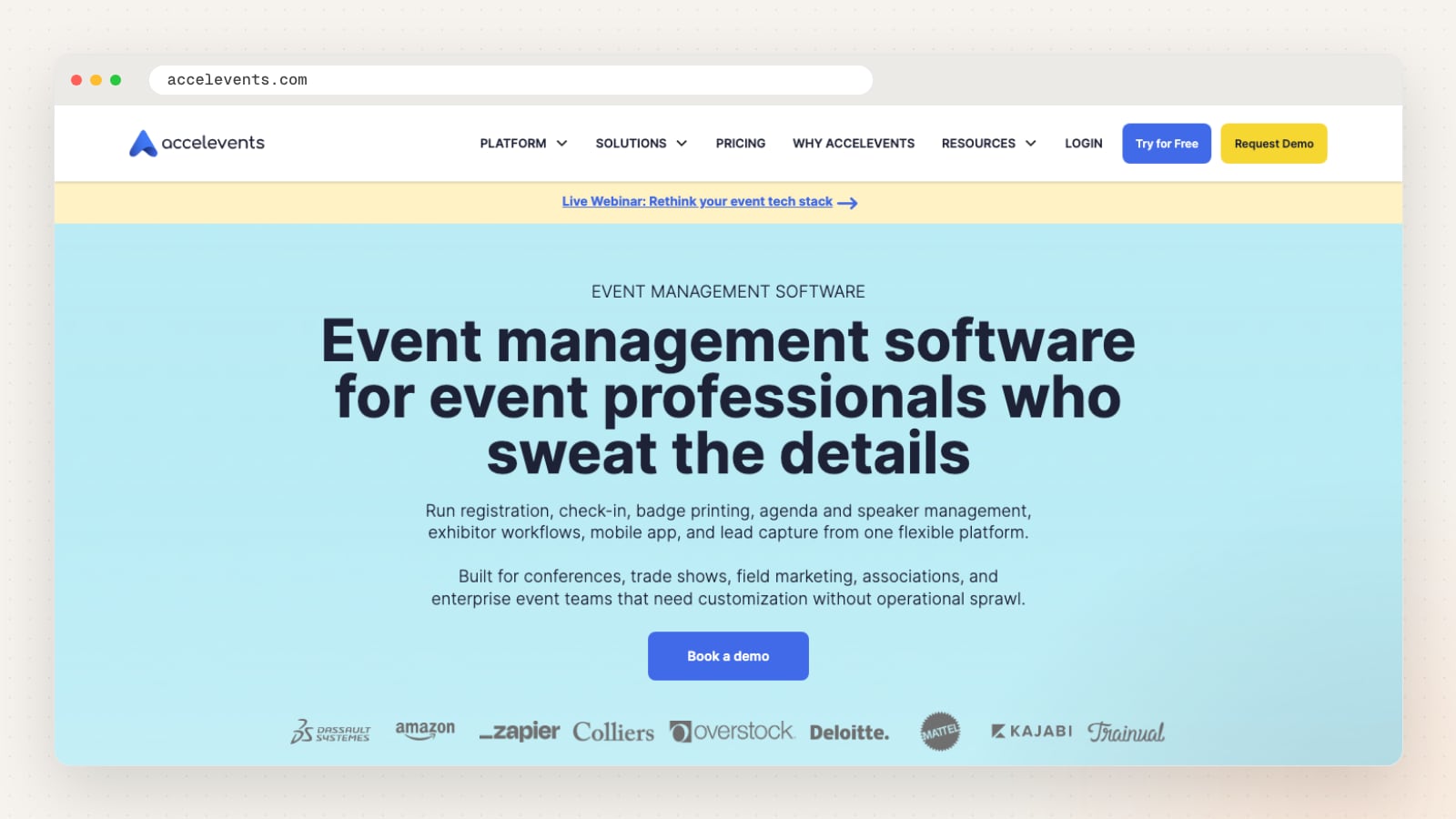 Accelevents website homepage