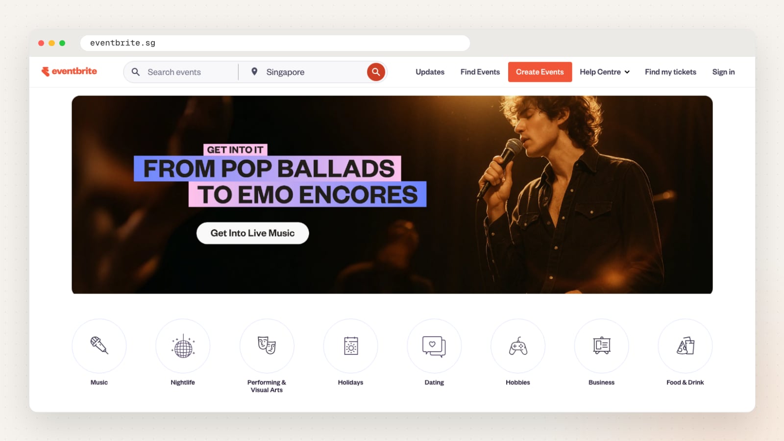 Eventbrite website homepage