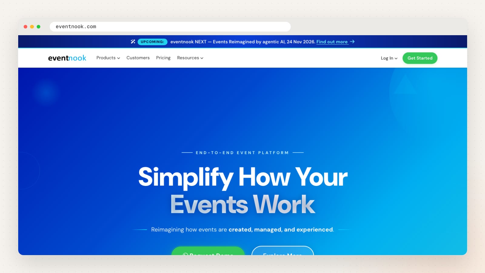 EventNook website homepage