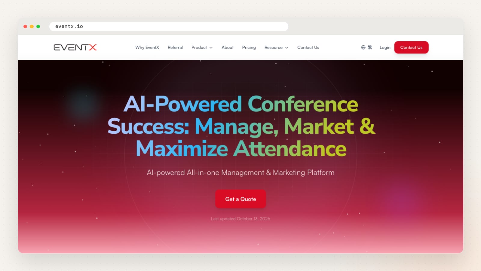 EventX website homepage