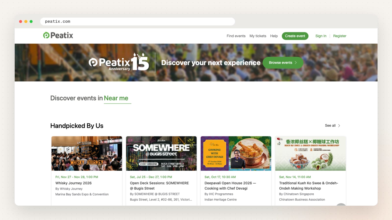 Peatix website homepage