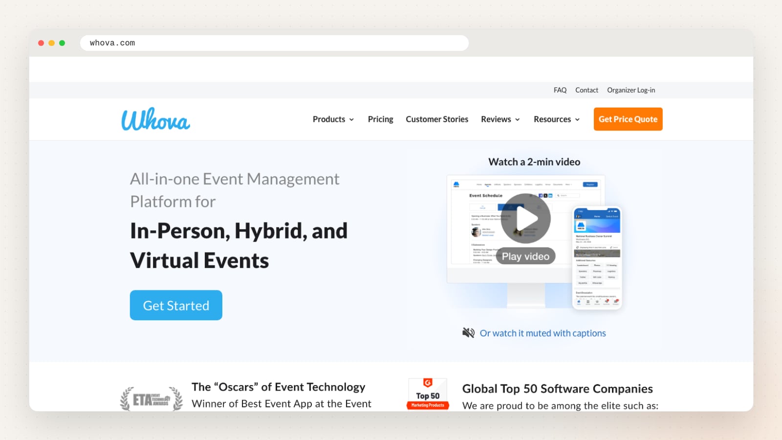 Whova website homepage