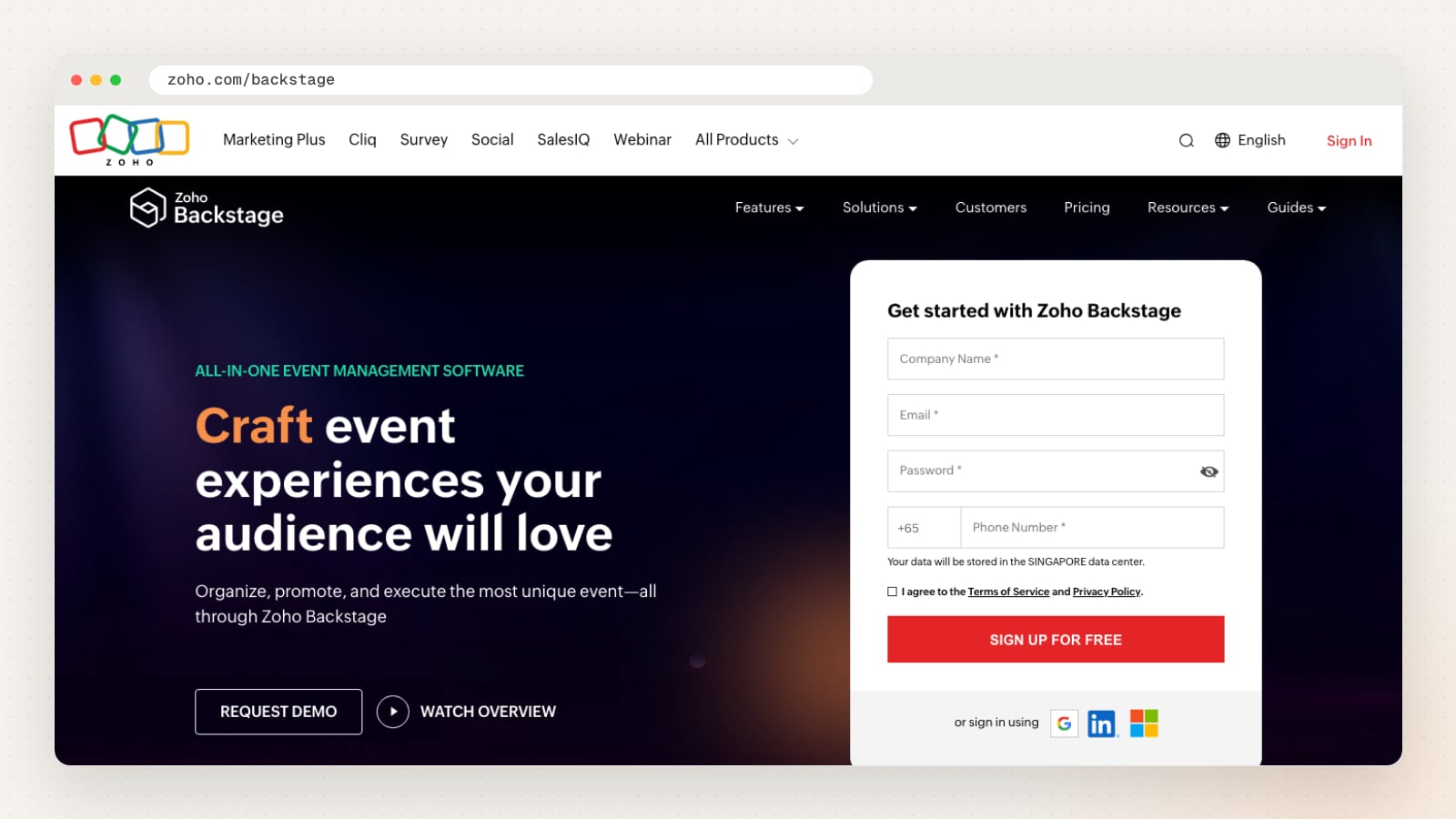 Zoho Backstage website homepage