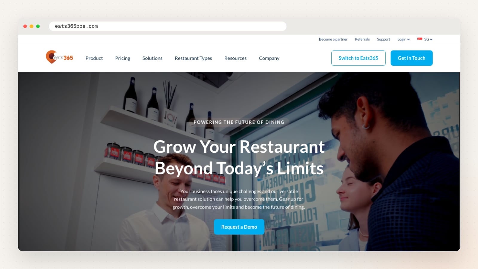 Eats365 website homepage