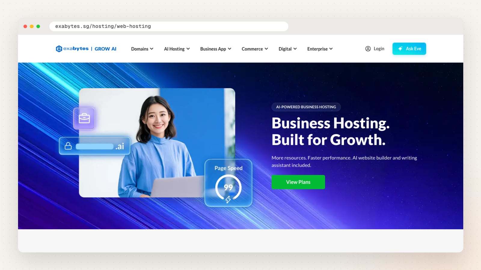 Exabytes Singapore web hosting page