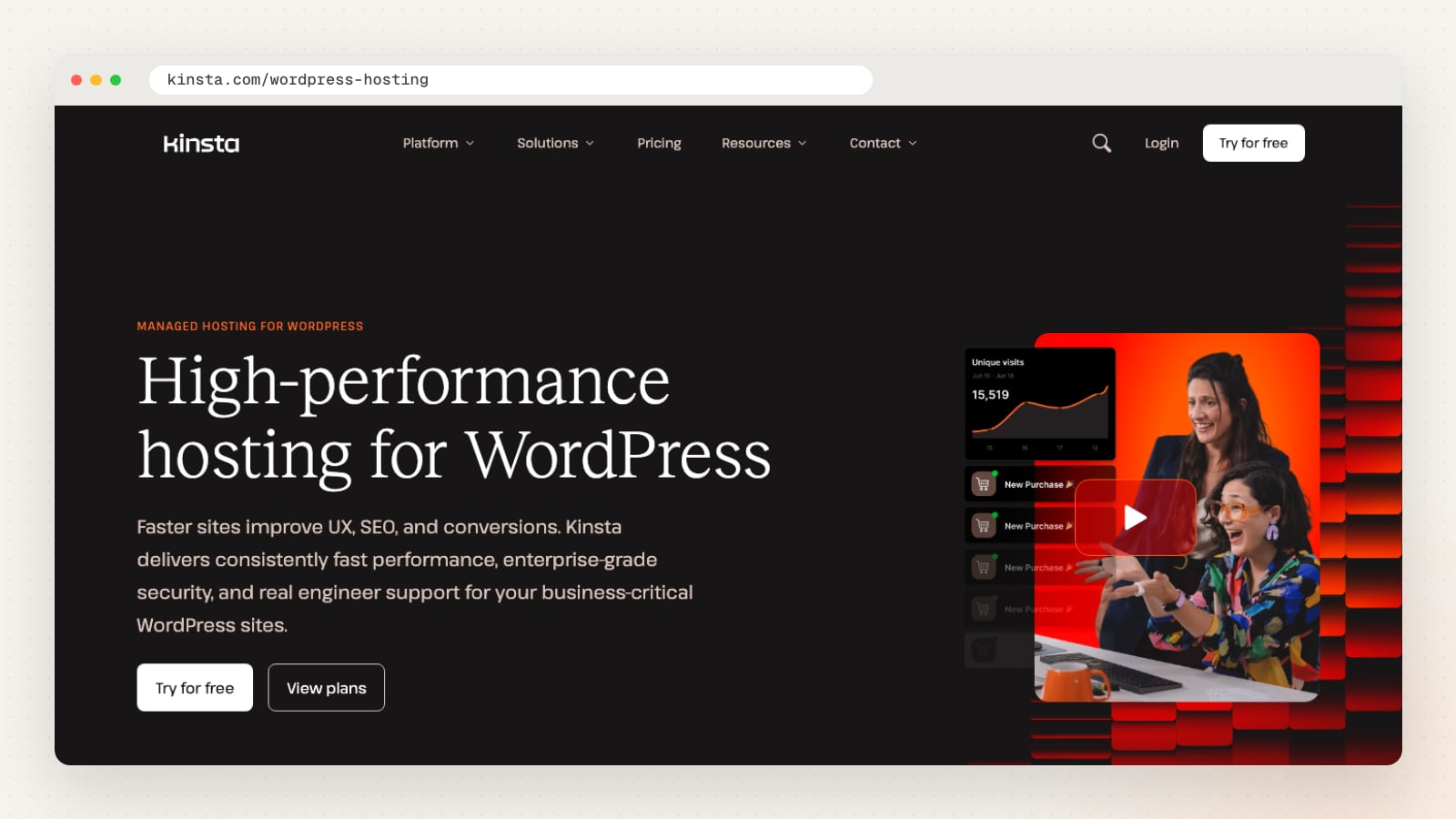 Kinsta managed WordPress hosting page