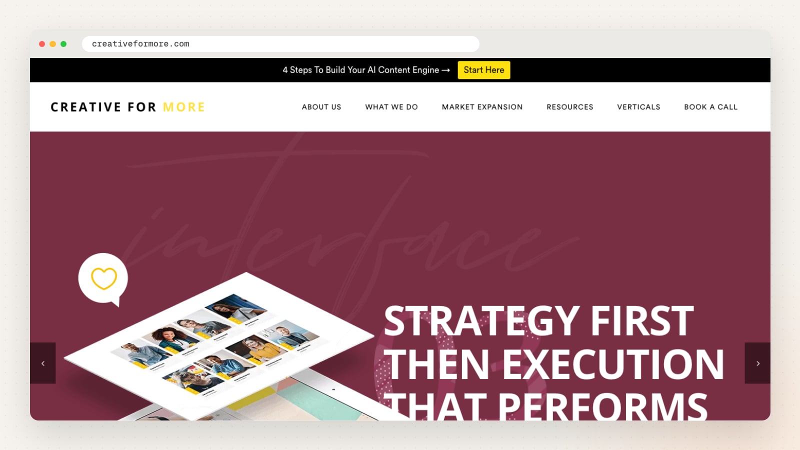 Creative For More website homepage