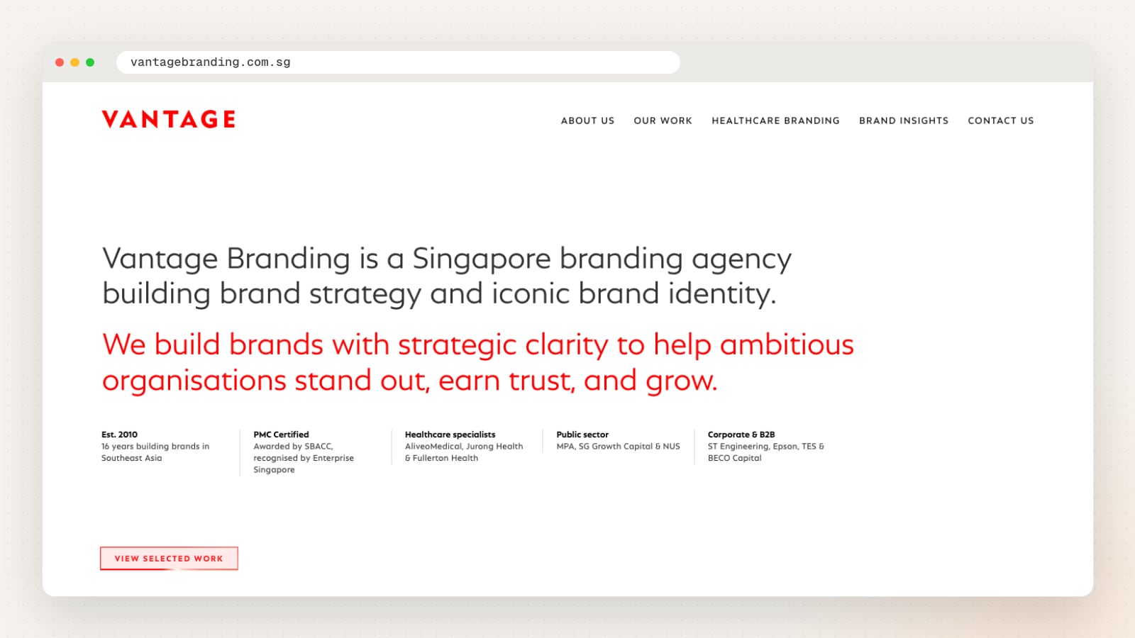 Vantage Branding website homepage