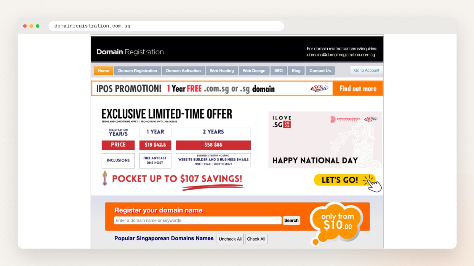 Domain Registration Pte Ltd website homepage
