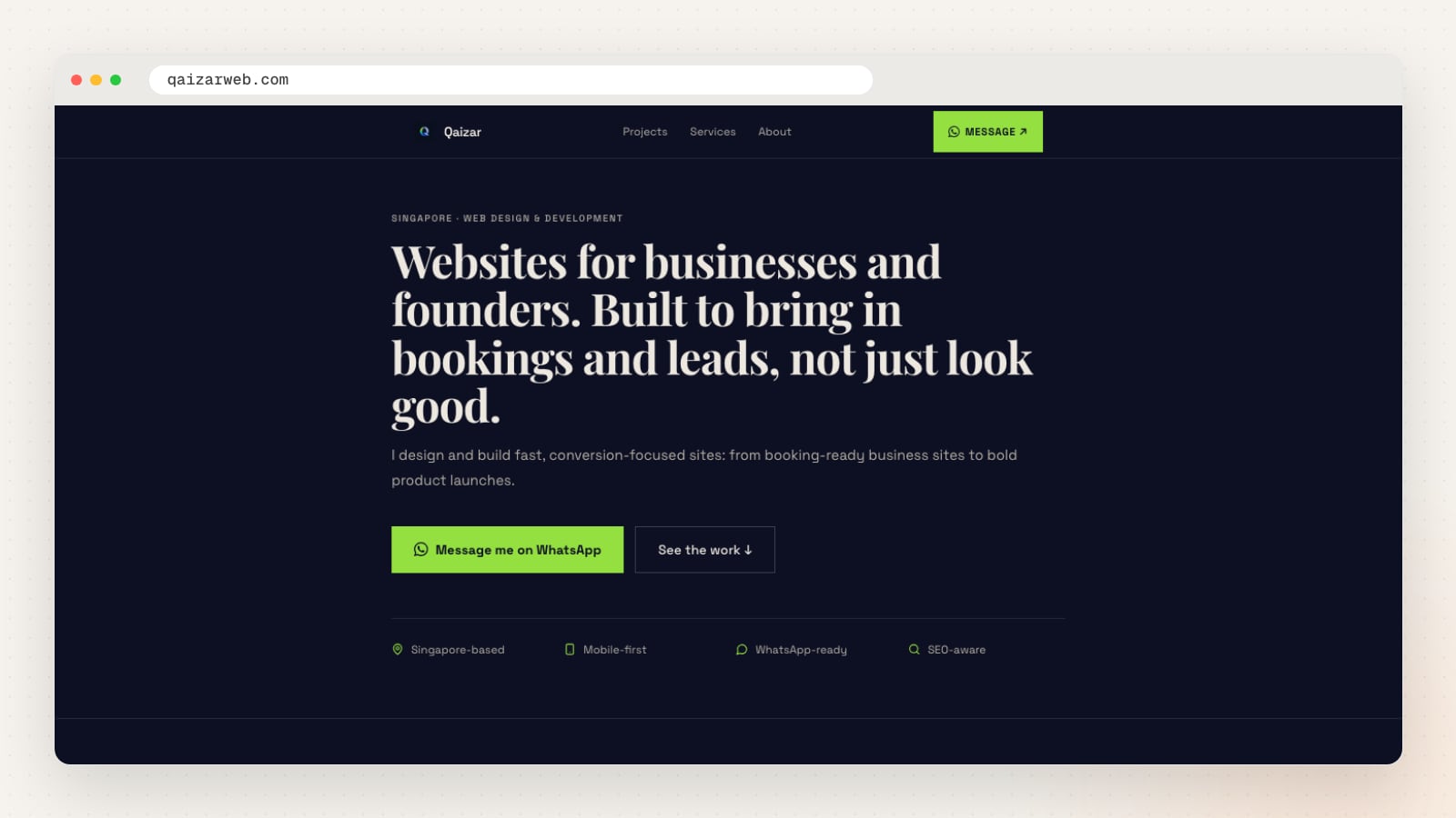 Qaizar website homepage