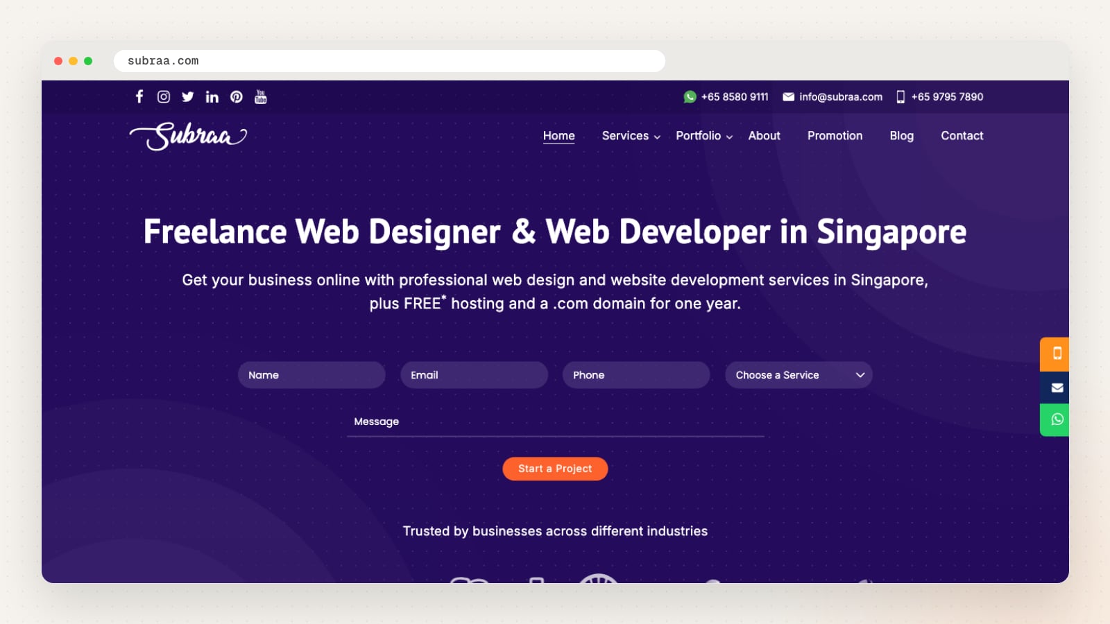 Subraa website homepage