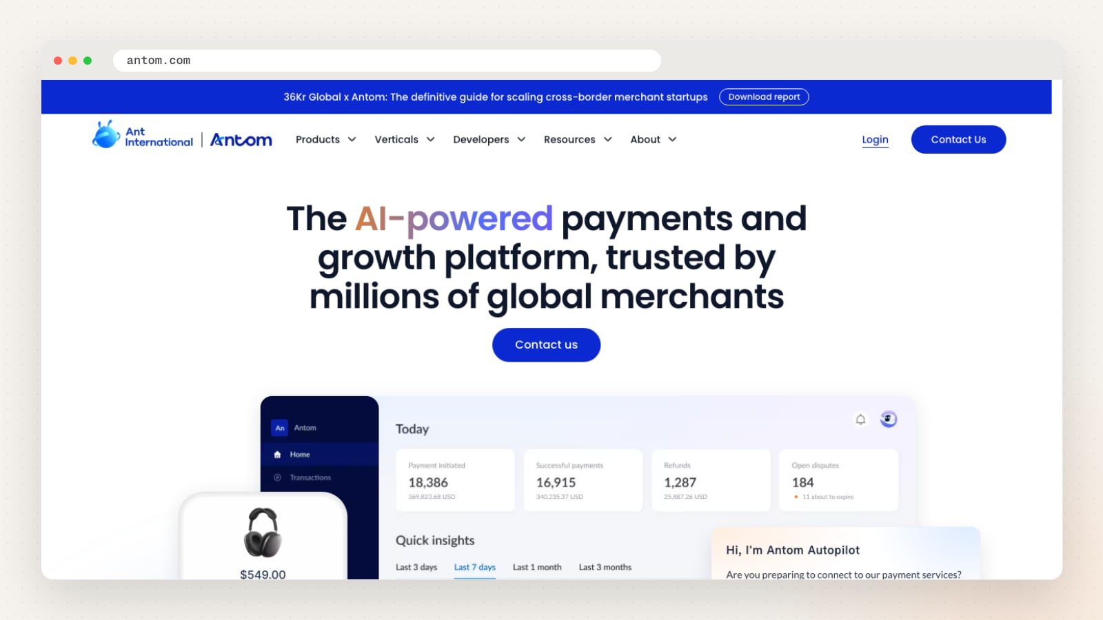 Antom website homepage