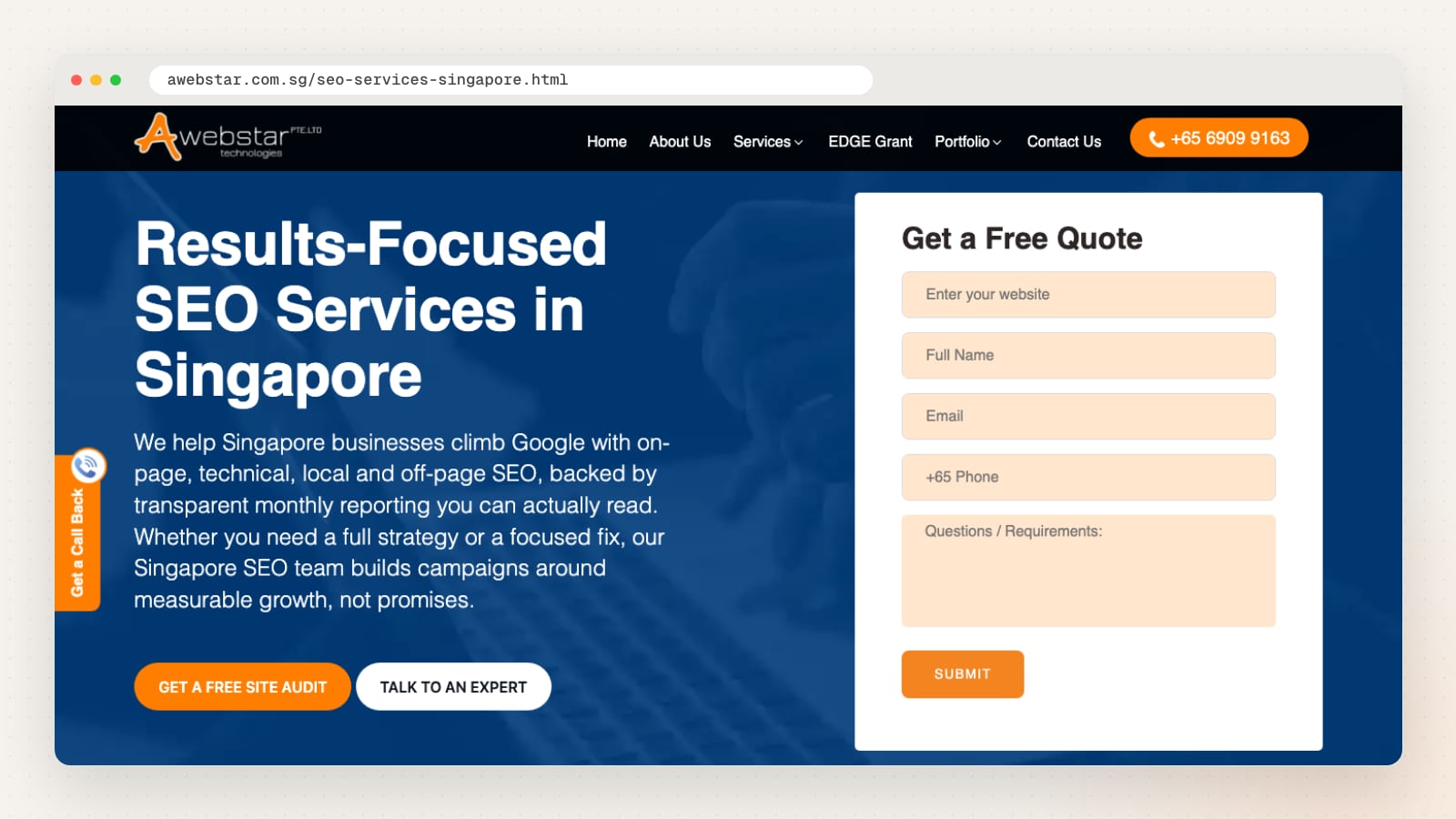 Awebstar SEO services page (awebstar.com.sg/seo-services-singapore.html)