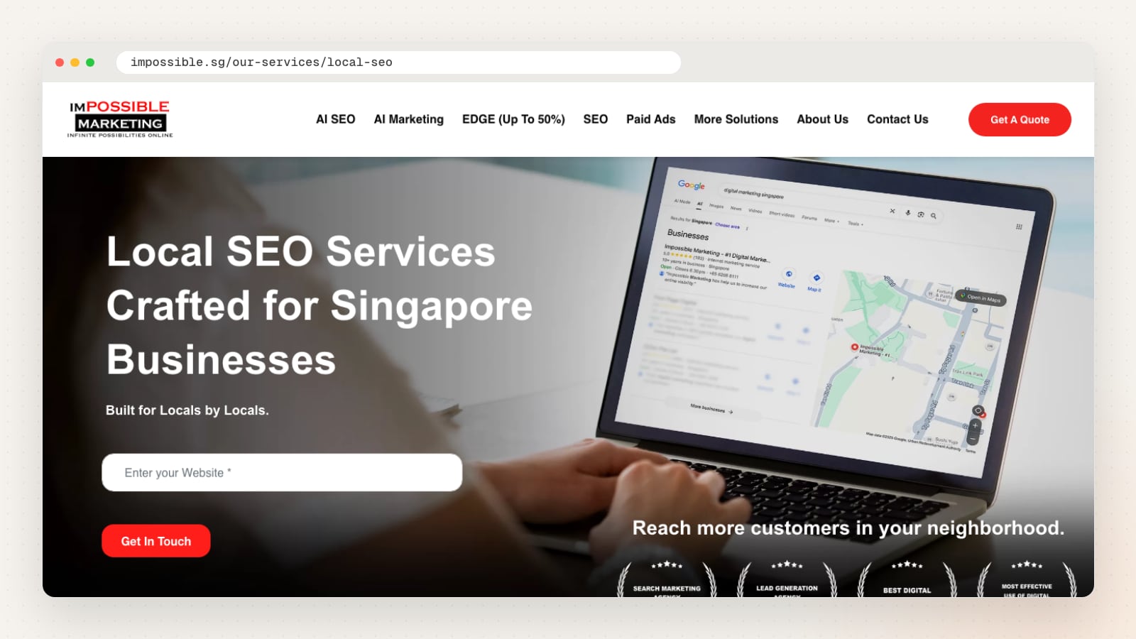 Impossible Marketing local SEO page (impossible.sg/our-services/local-seo)