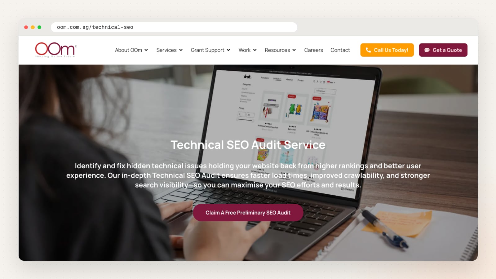 OOm technical SEO page (oom.com.sg/technical-seo)