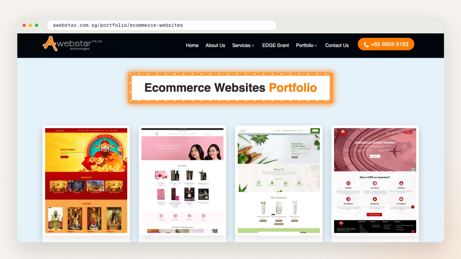 Awebstar ecommerce websites portfolio page (awebstar.com.sg/portfolio/ecommerce-websites)