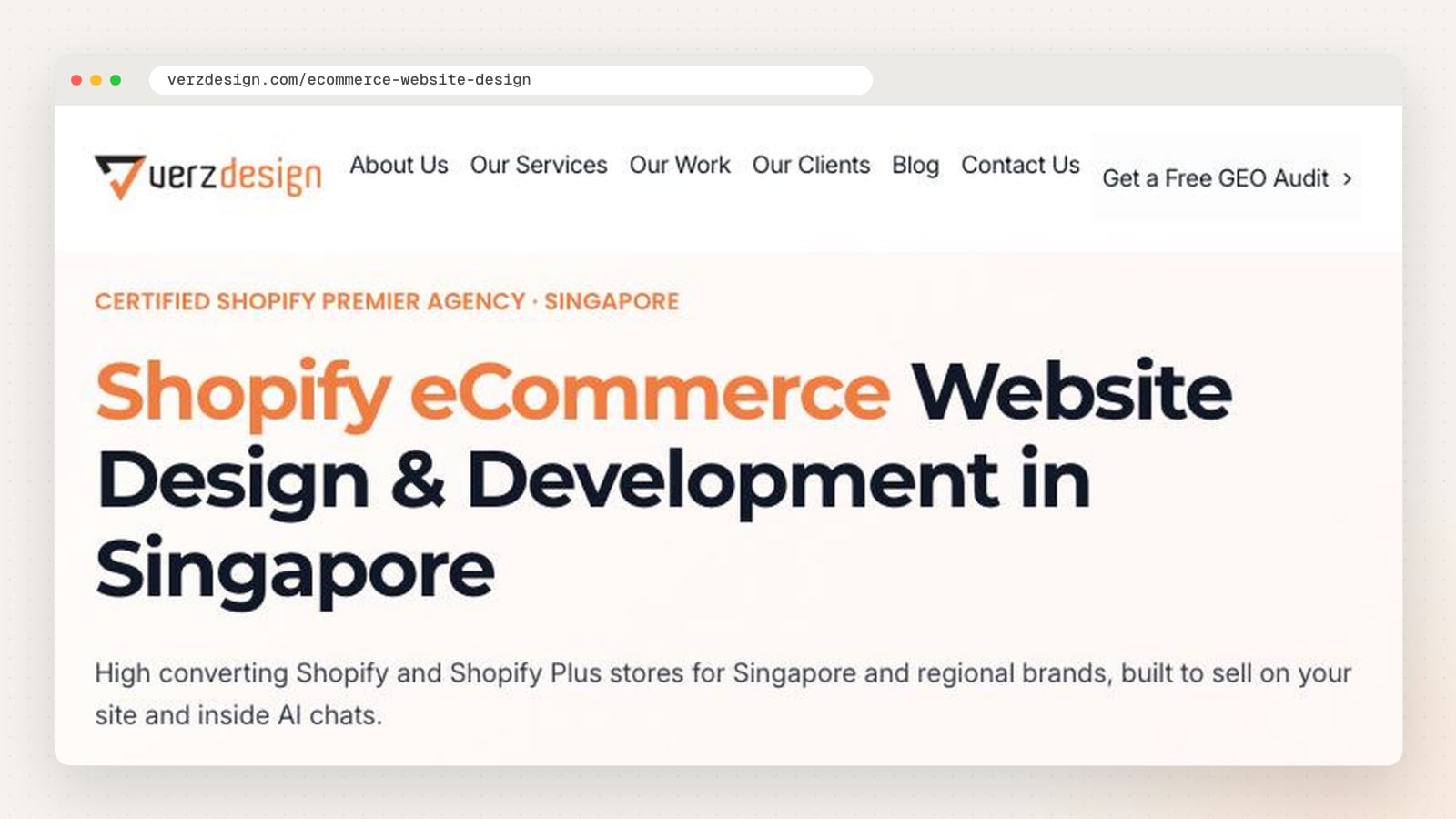 Verz Design Shopify ecommerce website design page (verzdesign.com/ecommerce-website-design)