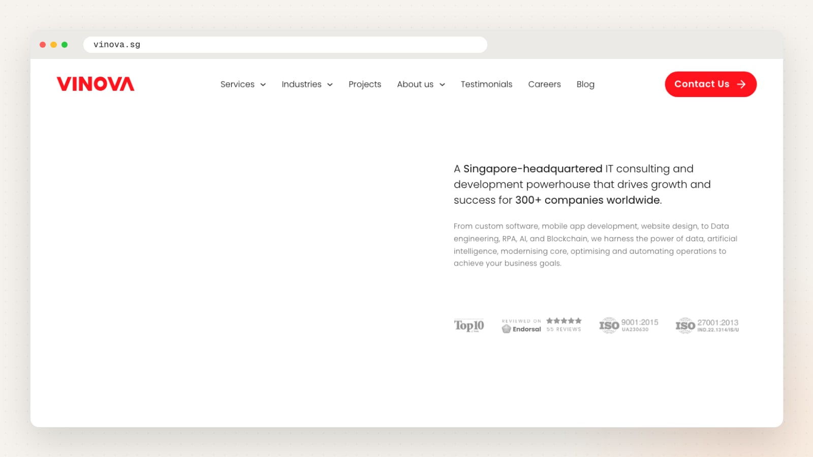 Vinova website homepage