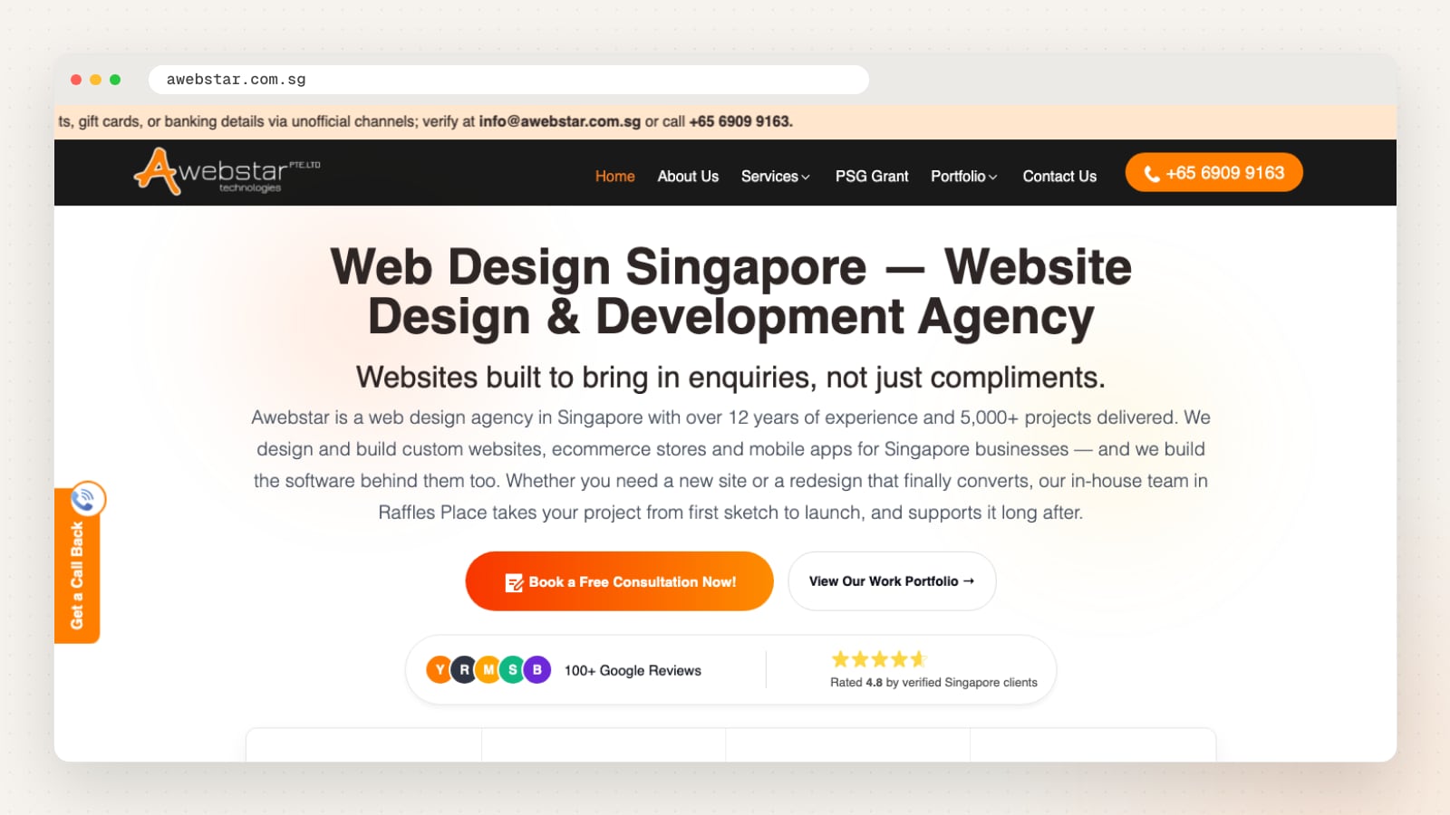 Awebstar website homepage