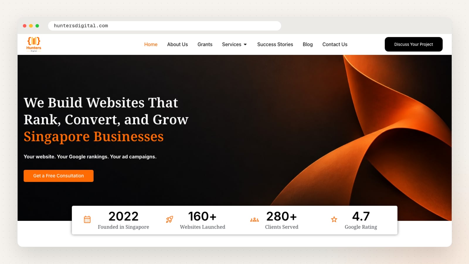 Hunters Digital website homepage