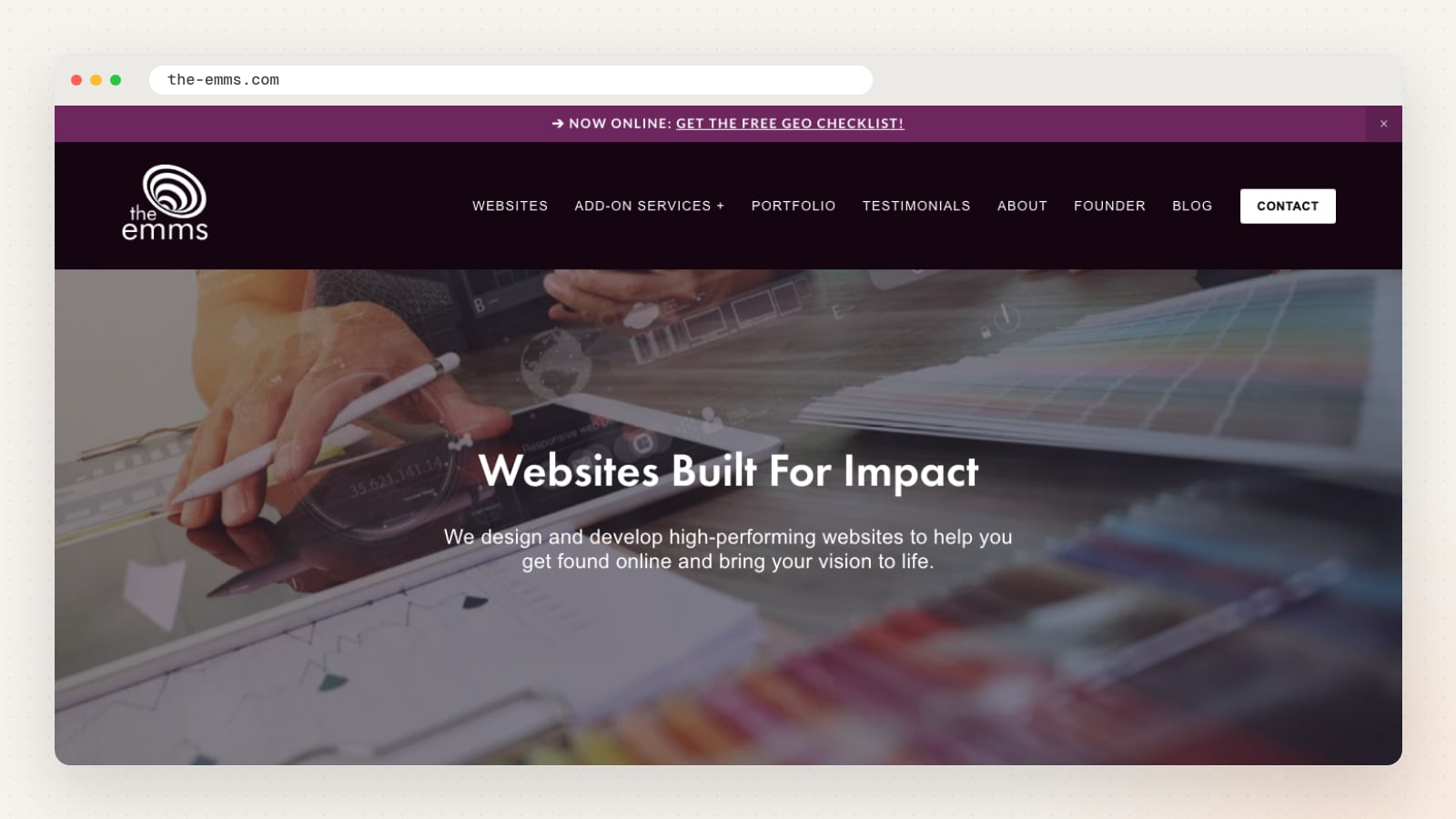 The Emms website homepage