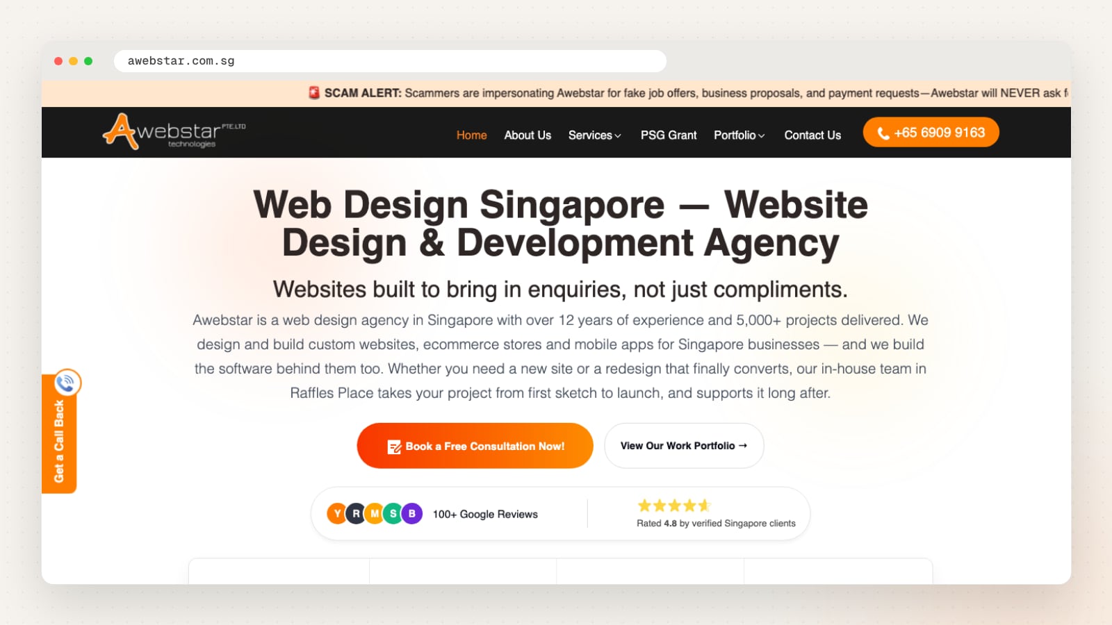 Awebstar website homepage