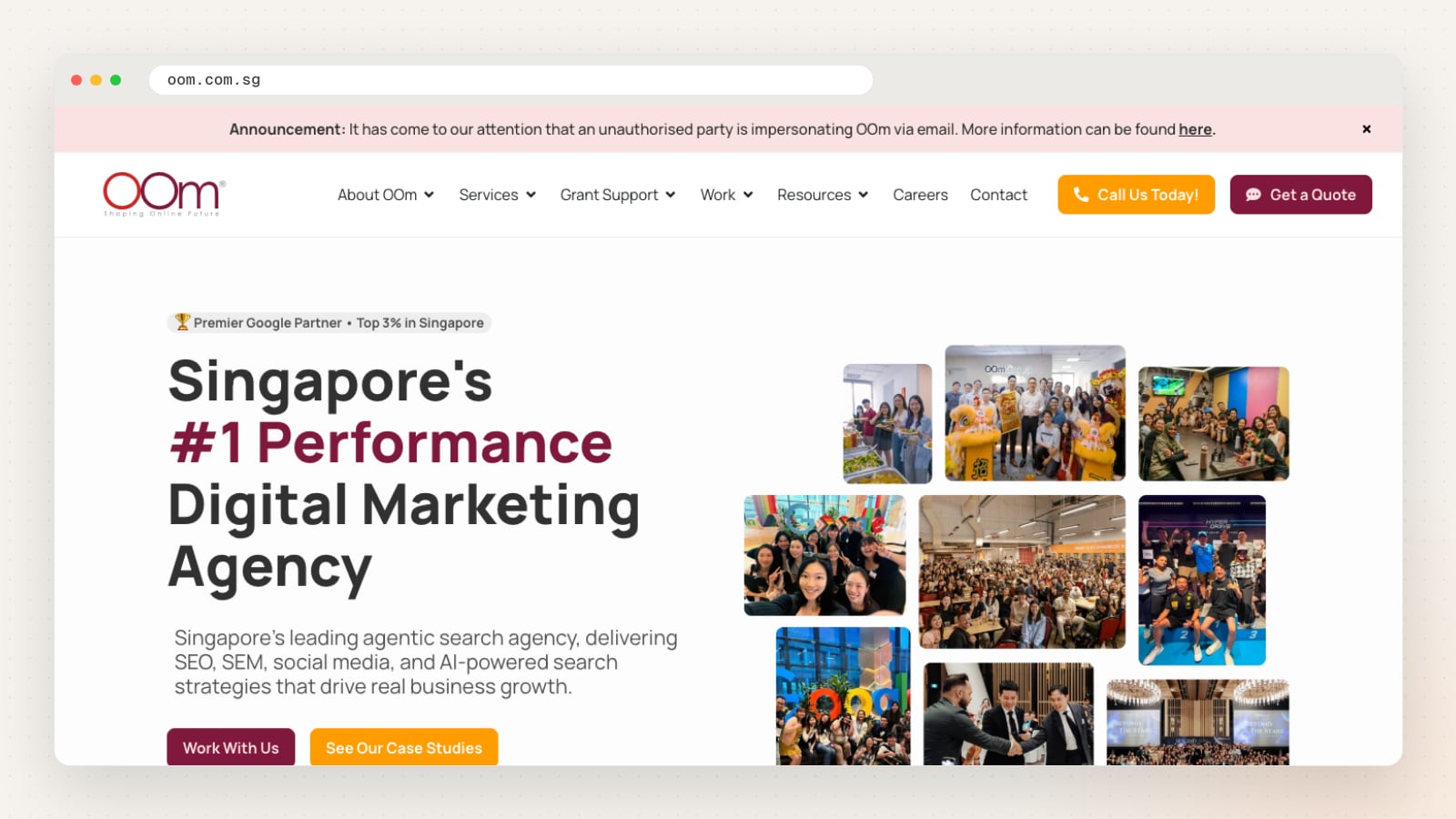OOm website homepage