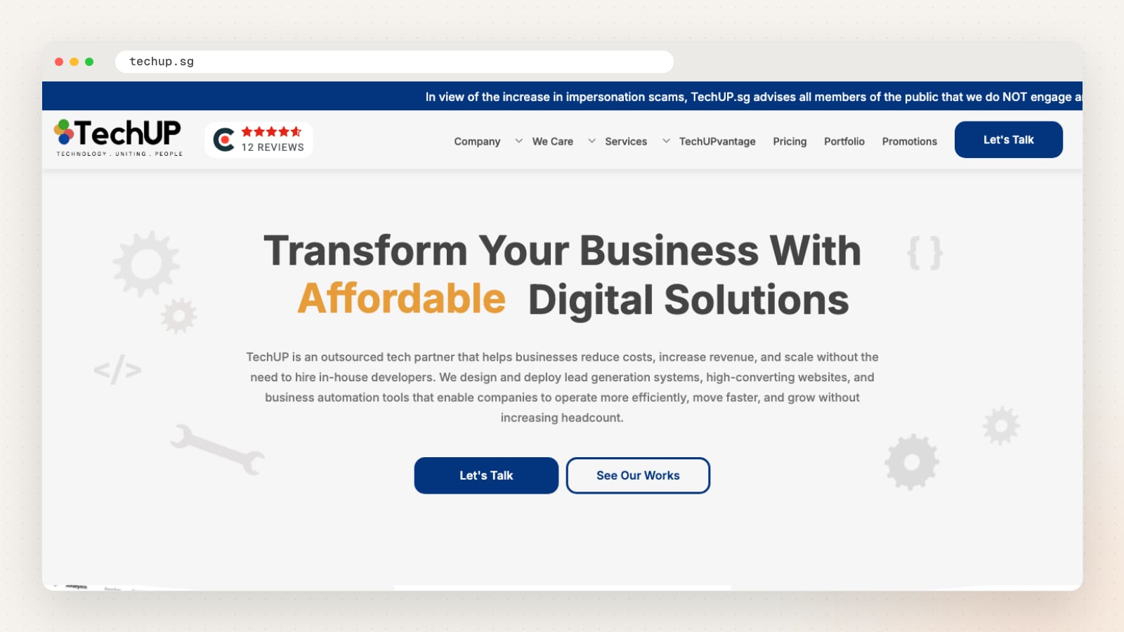 TechUP website homepage