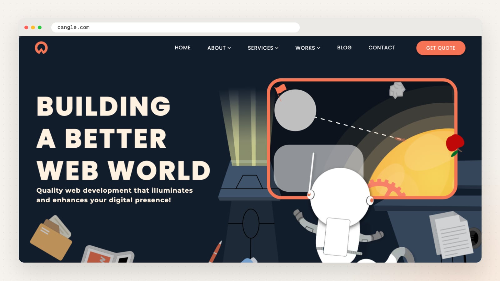 Oangle website homepage