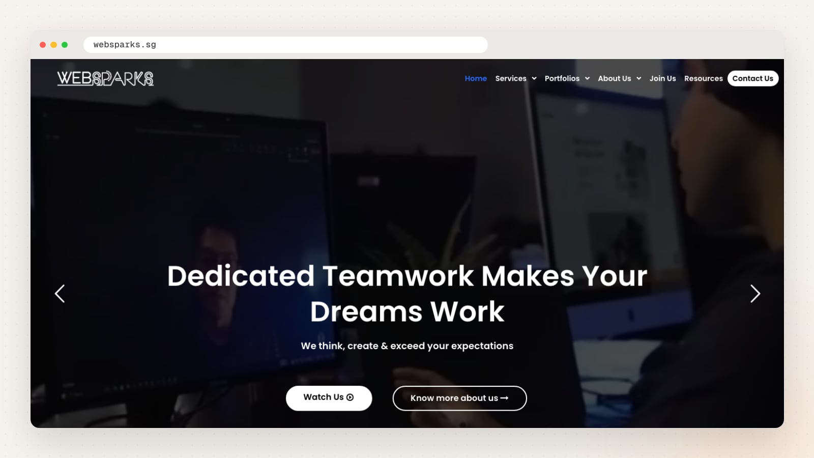 Websparks website homepage