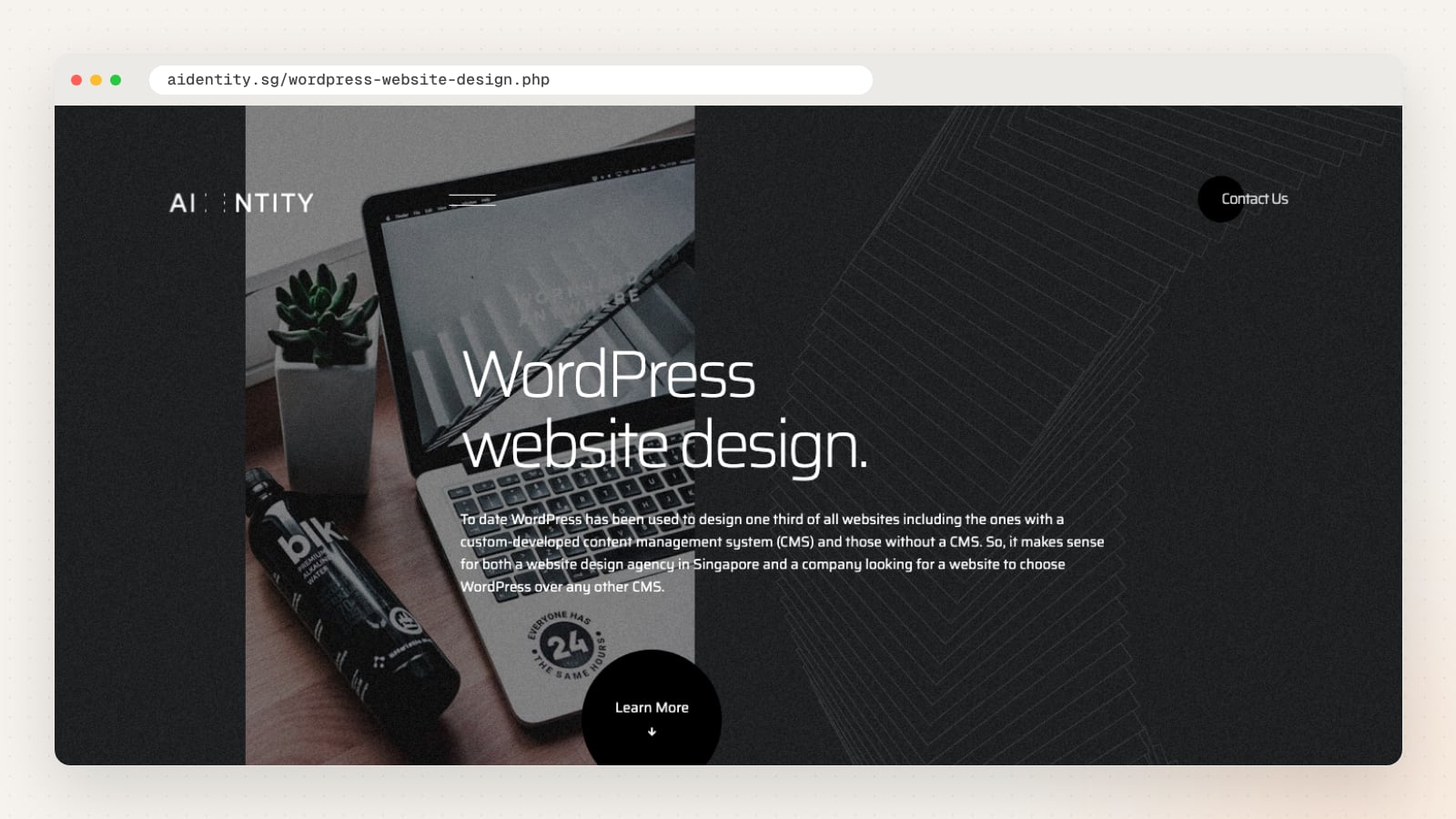 Aidentity WordPress website design page (aidentity.sg/wordpress-website-design.php)